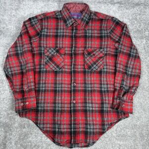 Vintage Ponderosa Shirt Men's Small‎ Red Plaid Wool Blend Long Sleeve Button Up